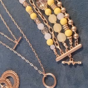 Claire's layered necklace, bracelet Yellow 💛 & gold tone . 2 pair of earrings.